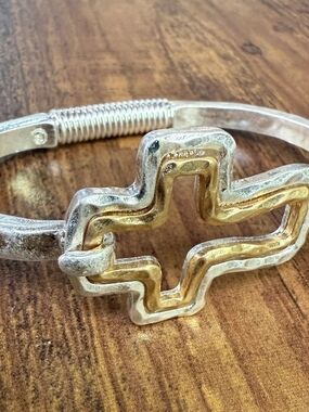 Two-Tone Cross Cuff Bracelet - Gold & Silver